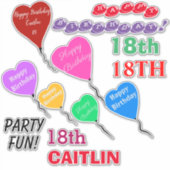 18e verjaardag hartballonnen gepersonaliseerd viny sticker (Voorkant)