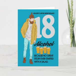 18e verjaardag Kaart, leuk en trendy, Humor Kaart