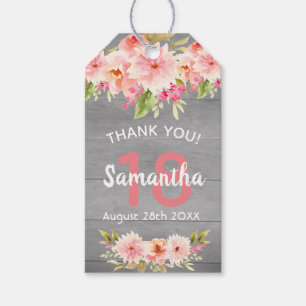 18e verjaardag koraal dahlia bloemen grijs dank u cadeaulabel