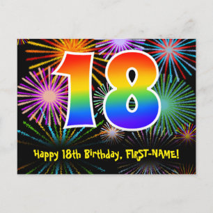 18e verjaardag – leuk vuurwerkpatroon + regenboog briefkaart