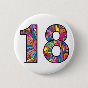 18e verjaardag mandela 18 Hippy chic kleurrijk leu Ronde Button 5,7 Cm