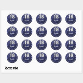 18e verjaardag marineblauwe zilveren sterren ronde sticker (Vel)