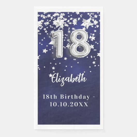 18e verjaardag marineblauwe zilveren sterren servet (Voorkant)