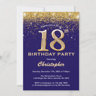18e verjaardag marinenblauw en goudglitter Confett Kaart
