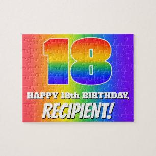 18e verjaardag — Meerkleurig regenboogpatroon "18" Legpuzzel