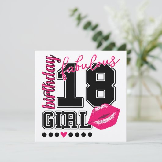 18e verjaardag meisje Einladungs Karten, roze kus Kaart (Staand voorkant)