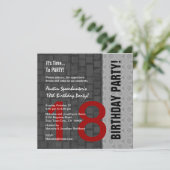 18e verjaardag Modern Red Silver Black D417 Kaart (Staand voorkant)