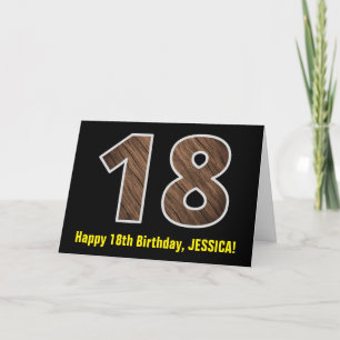 18e verjaardag: Naam + Faux Wood Grain Patroon "18 Kaart