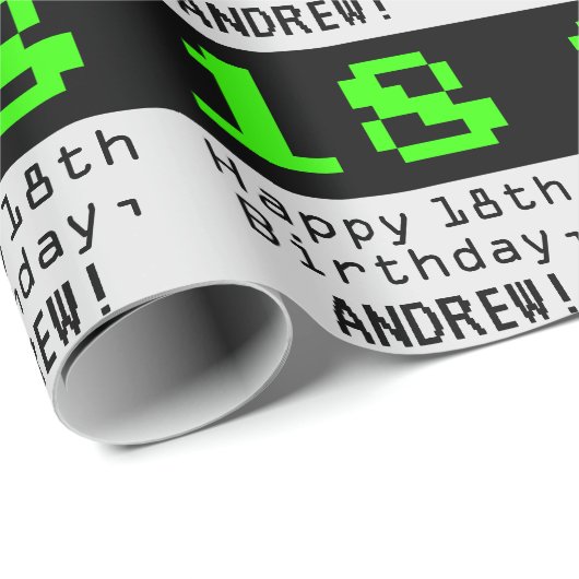 18e verjaardag - Nerdy / Geeky stijl "18" en naam Cadeaupapier (Rol Hoek)
