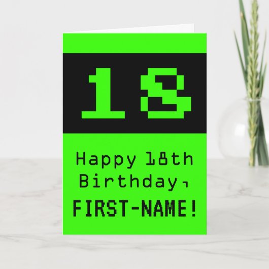 18e verjaardag: Nerdy / Geeky stijl "18" en naam Kaart (Voorkant)