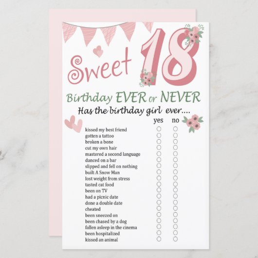 18e verjaardag ooit of nooit (Voorkant / Achterkant)