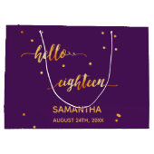 18e verjaardag paars goud hallo 18 scriptnaam groot cadeauzakje (Achterkant)