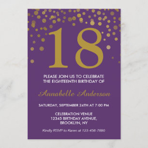 18e Verjaardag Paarse Gouden Confetti Dot Modern C Kaart