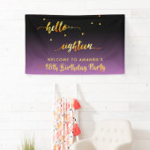 18e verjaardag paarse zwarte hallo 18 scriptnaam spandoek (Insitu)