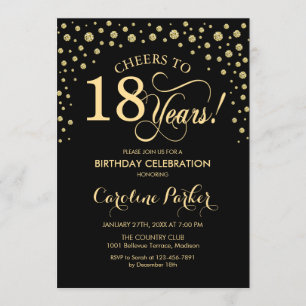 18e verjaardag Party uitnodiging - Goud Zwart