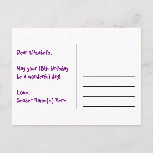 18e verjaardag: Pink Stripes & Hearts, Rainbow 18 Briefkaart (Achterkant)