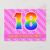 18e verjaardag: Pink Stripes & Hearts, Rainbow 18 Briefkaart (Voorkant)