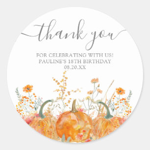 18e verjaardag pompoen Wildflower Custom Dank u Ronde Sticker