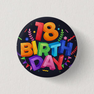 18e verjaardag ronde button 3,2 cm