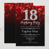 18e verjaardag - Rood Zwart Zilver Kaart (Voorkant / Achterkant)
