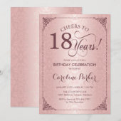 18e verjaardag - Roos Gold Damask Kaart (Voorkant / Achterkant)