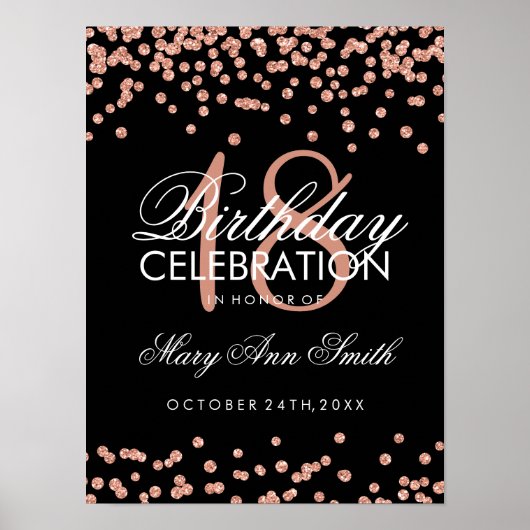 18e verjaardag Roos Gold Faux Glitter Confetti Poster (Voorkant)