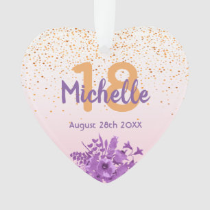 18e verjaardag roos gouden paarse bloemen ornament