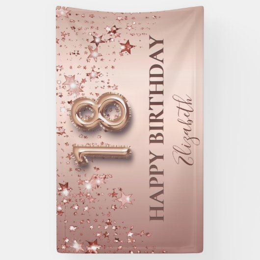 18e verjaardag roos gouden roze sterren ballonschr spandoek (Verticaal)