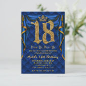 18e verjaardag Royal Blue Gold Crown Kaart (Staand voorkant)