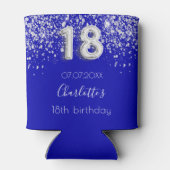 18e verjaardag royal blue Silver glitter name Blikjeskoeler (Achterkant)