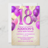 18e verjaardag roze ballonnen uitnodiging (Voorkant)