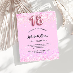 18e verjaardag roze confetti budget uitnodiging flyer