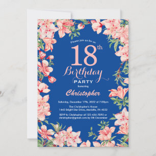 18e verjaardag Roze Floral Flowers Blue Kaart