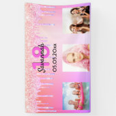 18e verjaardag roze glitter druppels foto spandoek (Verticaal)