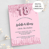 18e verjaardag roze glitter druppels partij