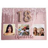 18e verjaardag roze glitter druppelt foto monogram groot cadeauzakje (Voorkant)