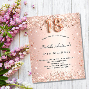 18e verjaardag roze goud blozen glitter budget flyer