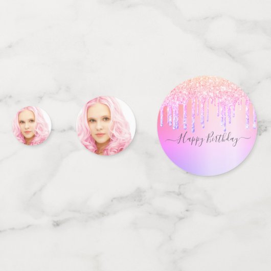 18e verjaardag roze paarse foto druipt confetti (Achterkanten)