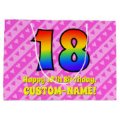 18e verjaardag: roze strepen & harten, regenboog # groot cadeauzakje (Achterkant)