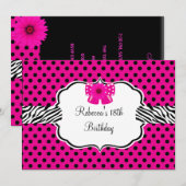 18e verjaardag Roze vlek Zebra roze ventilator Kaart (Voorkant / Achterkant)