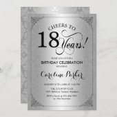 18e verjaardag - Silver Damask Kaart (Voorkant / Achterkant)