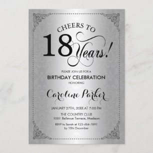 18e verjaardag - Silver Damask Kaart