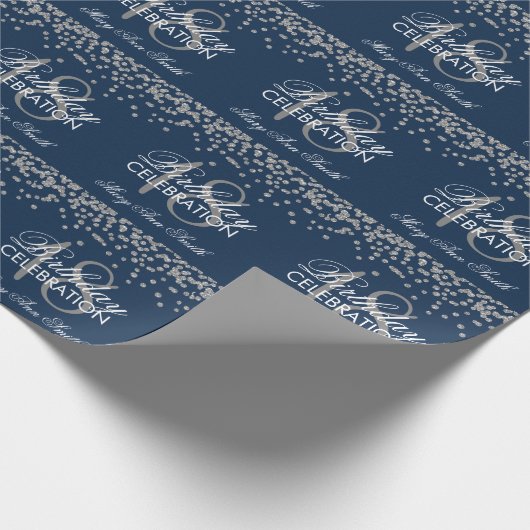 18e verjaardag Silver Faux Glitter Confetti Navy Cadeaupapier (Hoek)