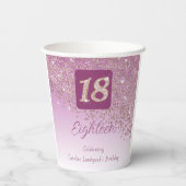 18e Verjaardag Stijlvolle Vallende Roos Gouden Gli Papieren Bekers (Achterkant)