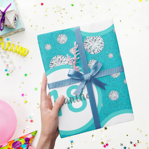 18e verjaardag turquoise groene glitters diamanten cadeaupapier