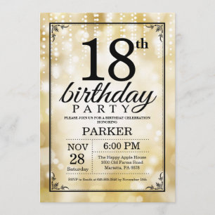 18e verjaardag uitnodiging Gold Glitter