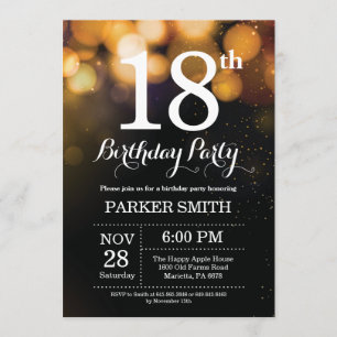 18e verjaardag uitnodiging Gold Glitter