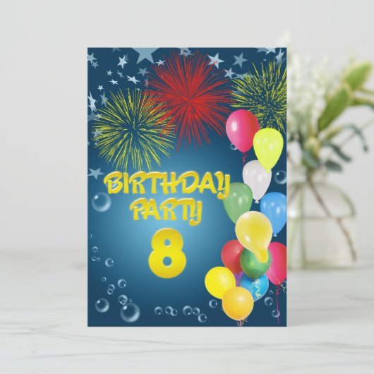 18e verjaardag Uitnodiging met ballonnen (Staand voorkant)