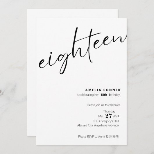 18e verjaardag uitnodiging minimalistisch debuut u (Voorkant / Achterkant)