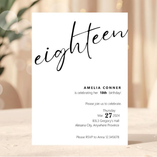 18e verjaardag uitnodiging minimalistisch debuut u